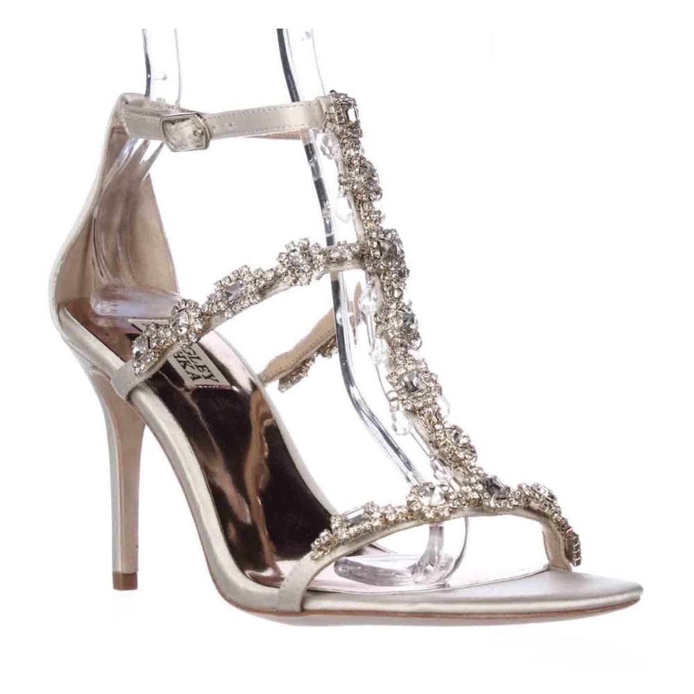Womens Badgley Mischka Cascade Jeweled T-Strap Dress Sandals - Ivory
